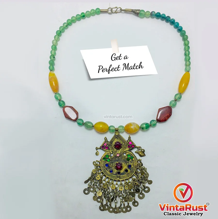 Multicolor Stone Beaded Chain Pendant Necklace