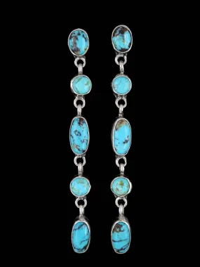 Native American Sterling Silver Turquoise Dangle Post Earrings