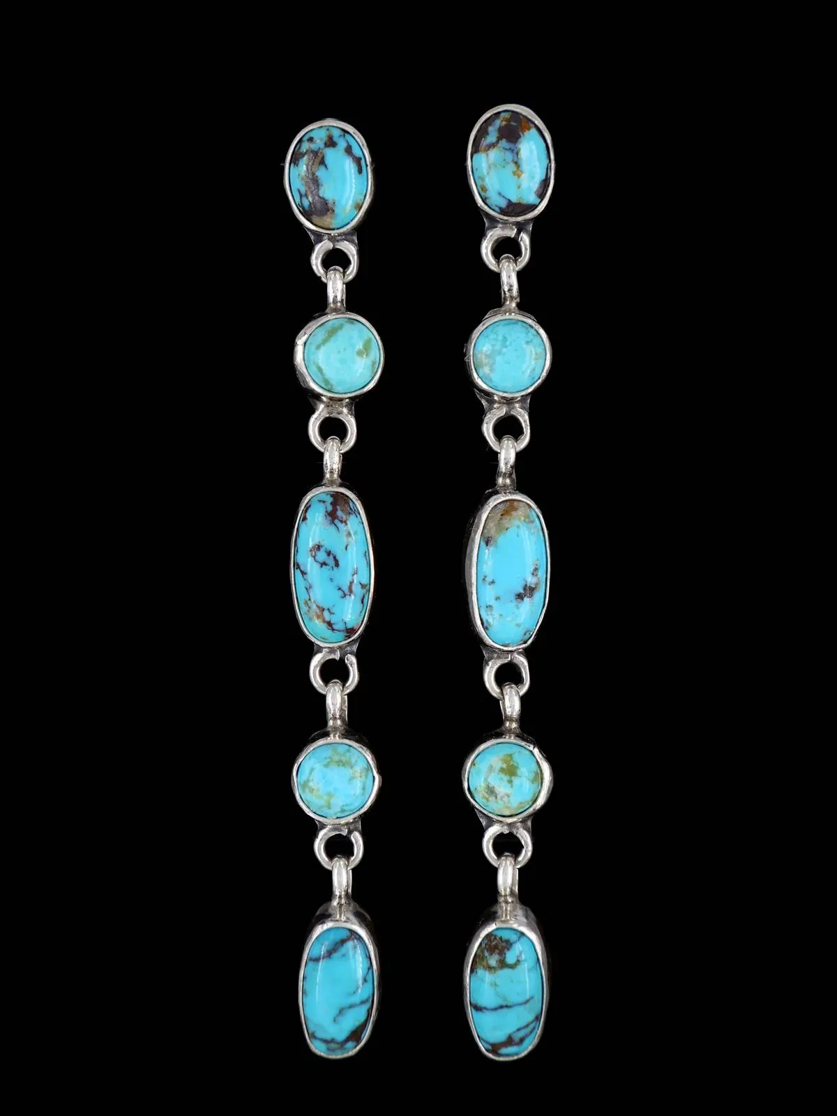 Native American Sterling Silver Turquoise Dangle Post Earrings