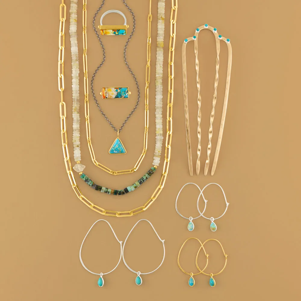 Oval Turquoise Hoops in  Silver - 2 1/8" L