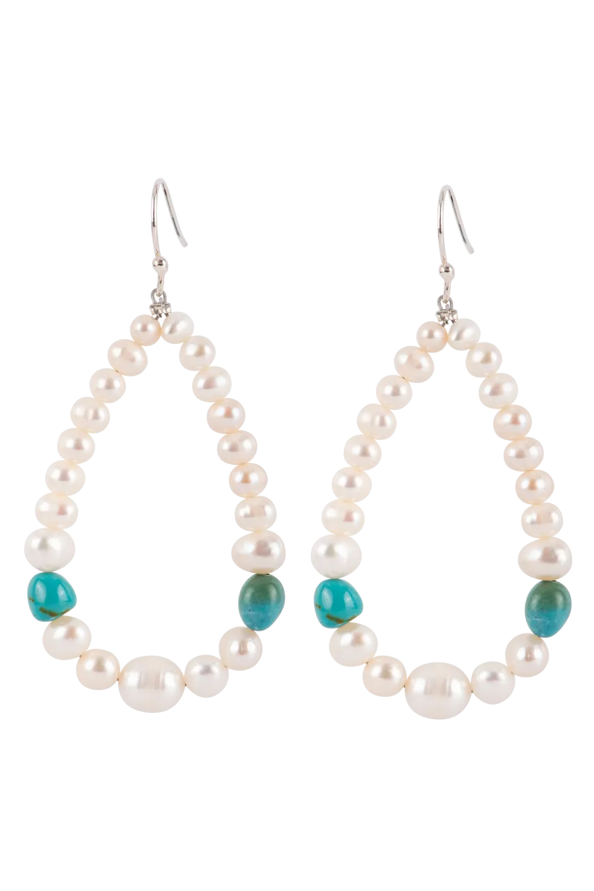 Paige Wallace Pearl & Turquoise Loop Earrings