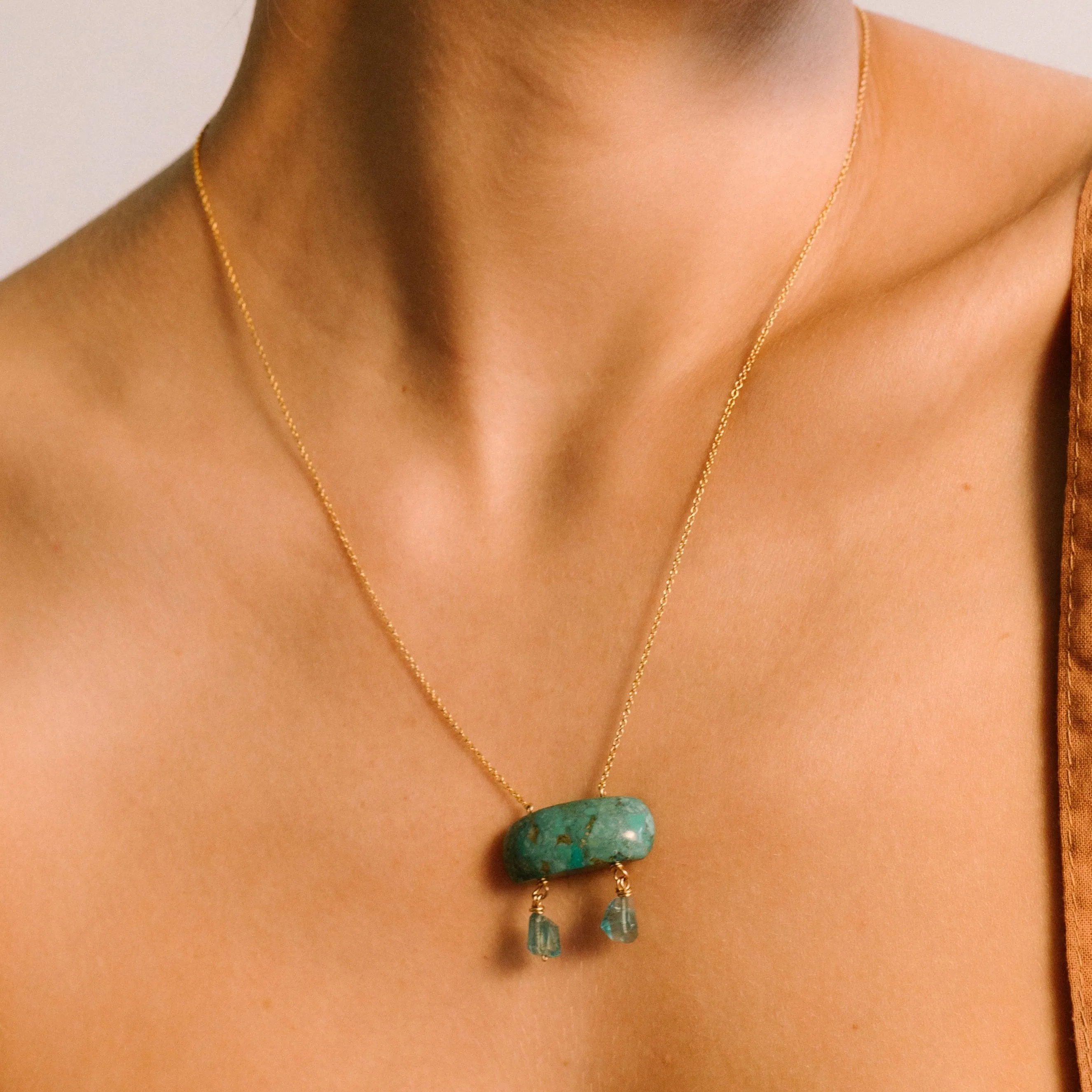 Petra Necklace #1 - Turquoise Mix Gems & Yellow Gold