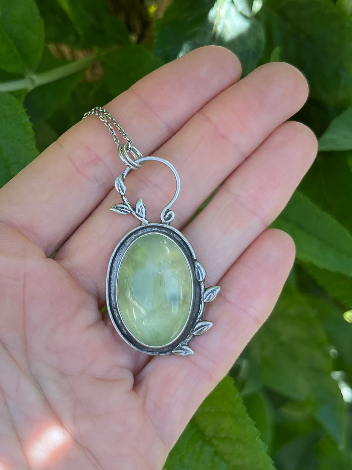 Prehnite Oval Branch Necklace