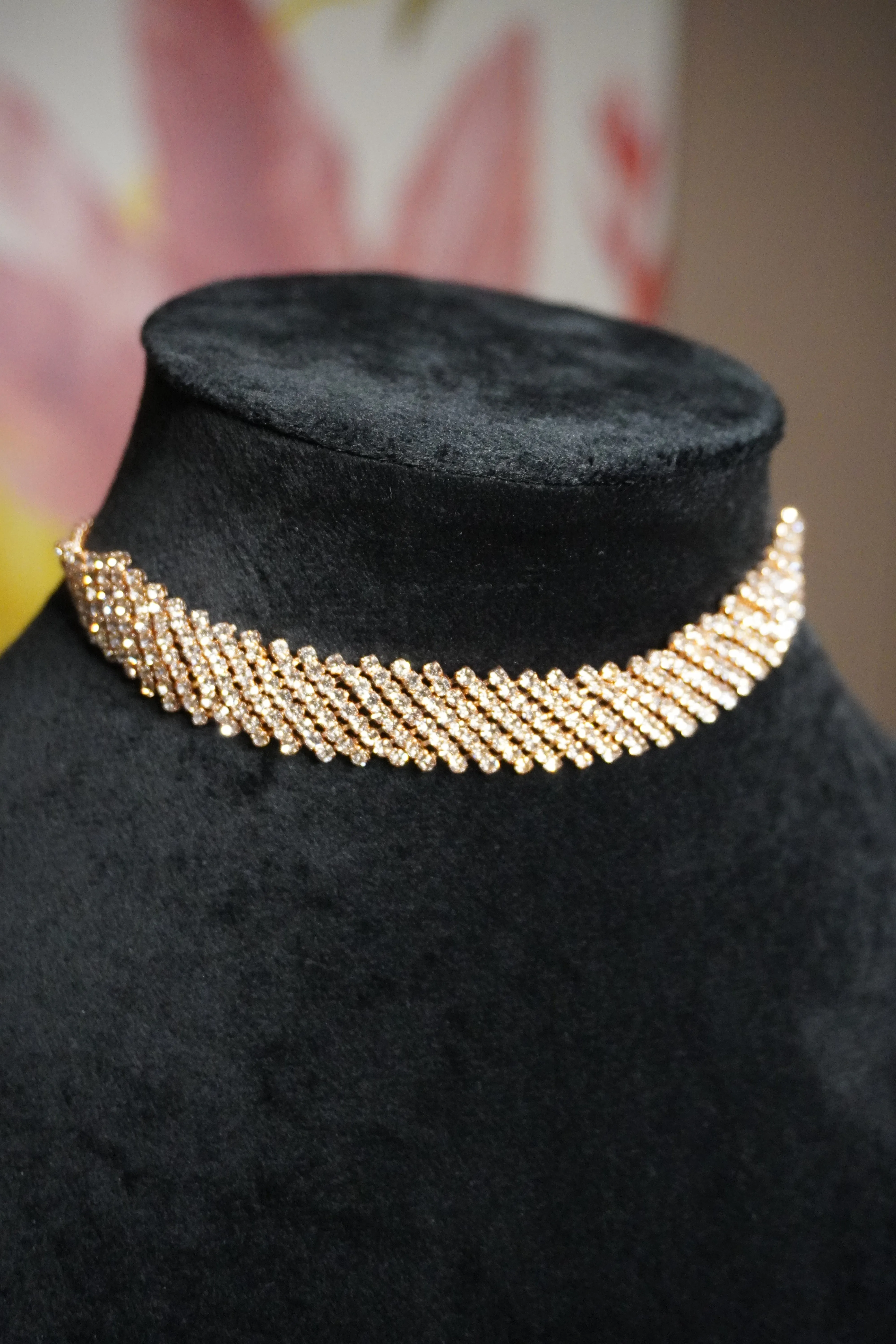 Rose Gold Colour Diamond work Necklace with Earring