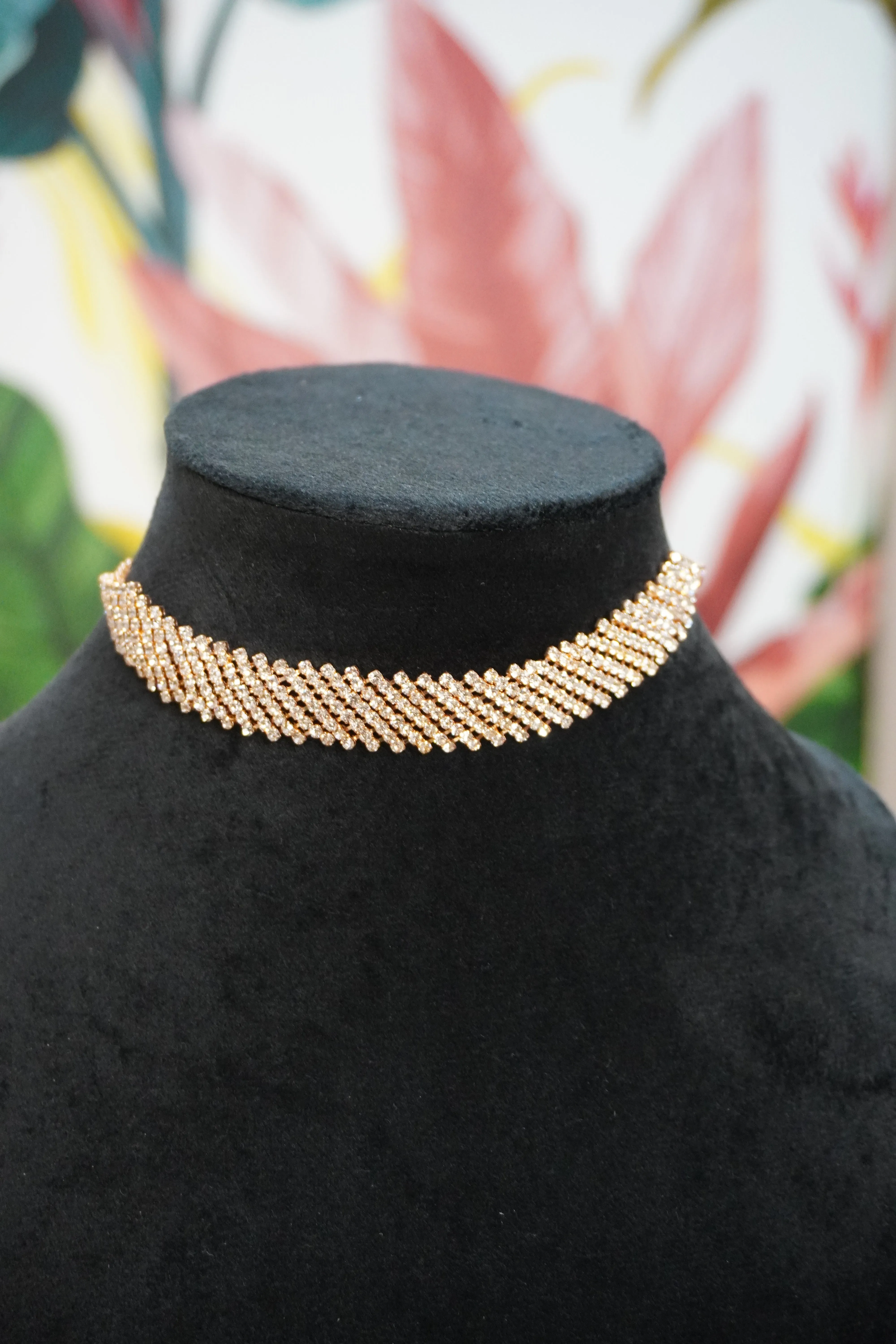 Rose Gold Colour Diamond work Necklace with Earring