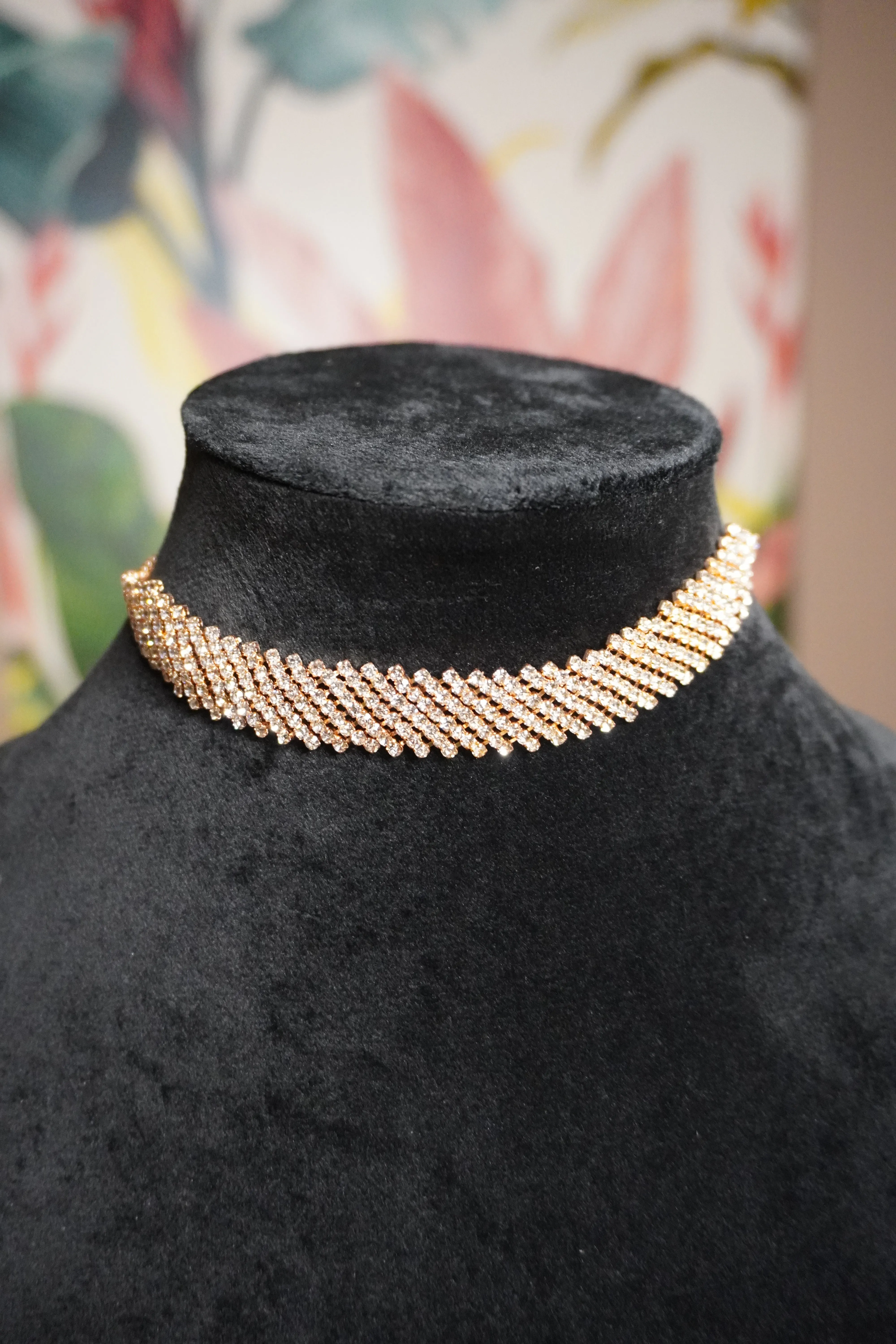Rose Gold Colour Diamond work Necklace with Earring