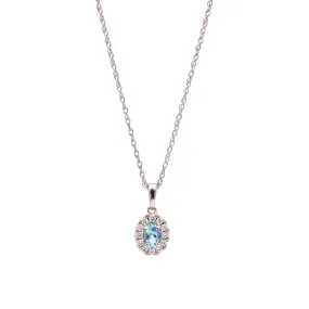 Sabel Collection 14K White Gold Oval Aquamarine and Diamond Halo Pendant