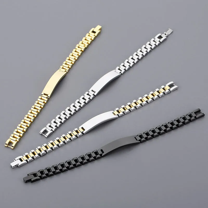 Stylish Customizable Curved Titanium Steel Bracelet for Men with Adjustable Chain