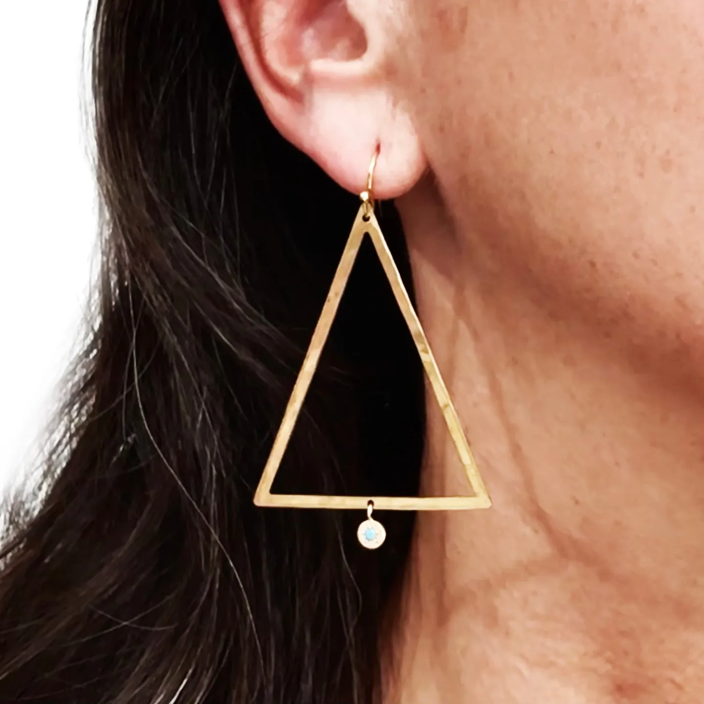 Triangle gold plated with real turqoise bead