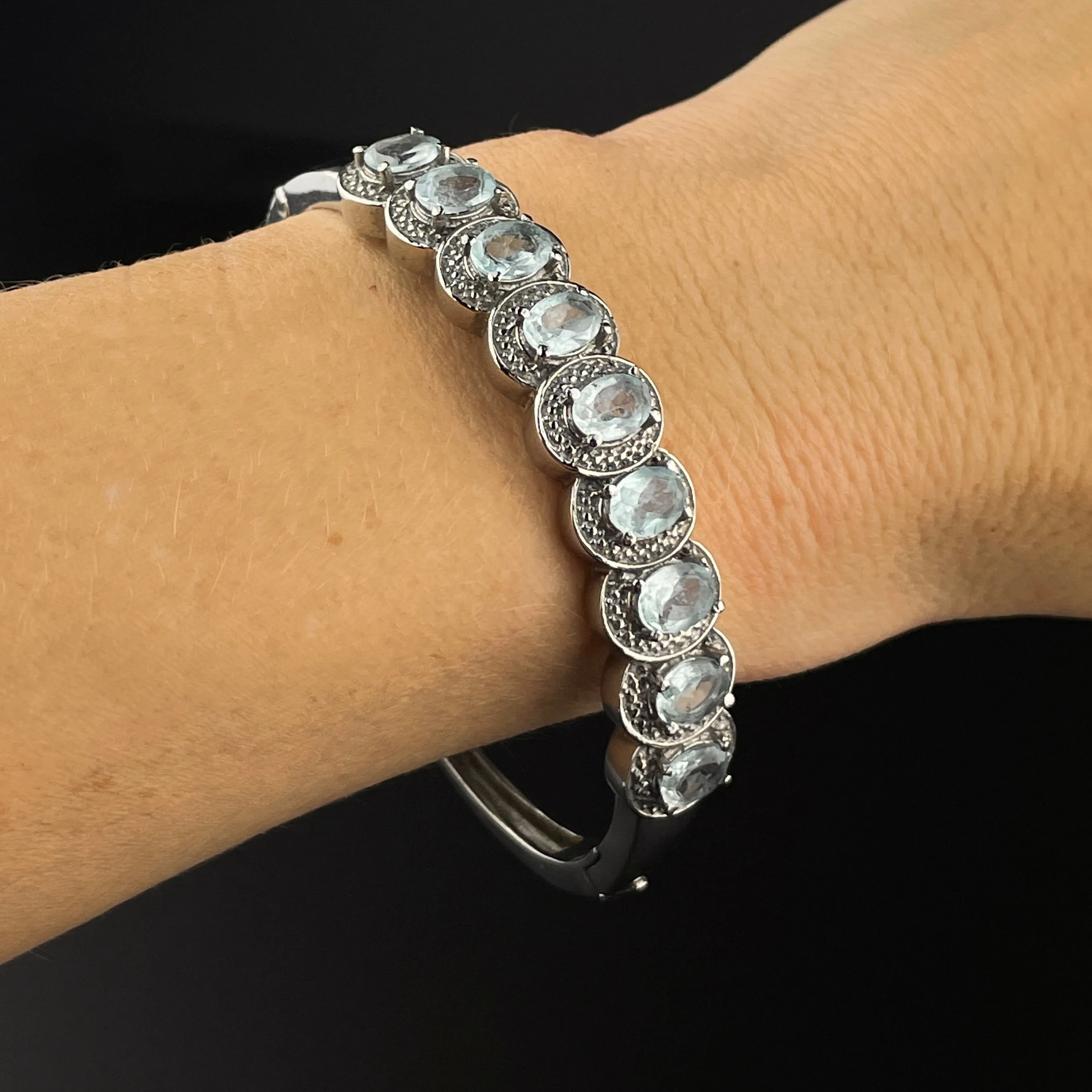 Vintage Silver Blue Topaz Bangle Bracelet