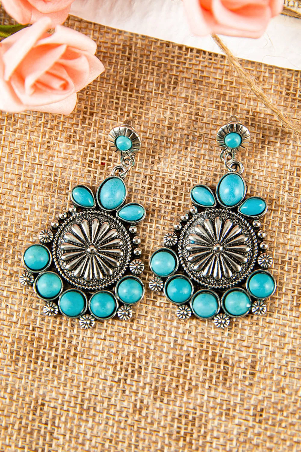 Western Turquoise Patchwork Retro Dangle Earrings