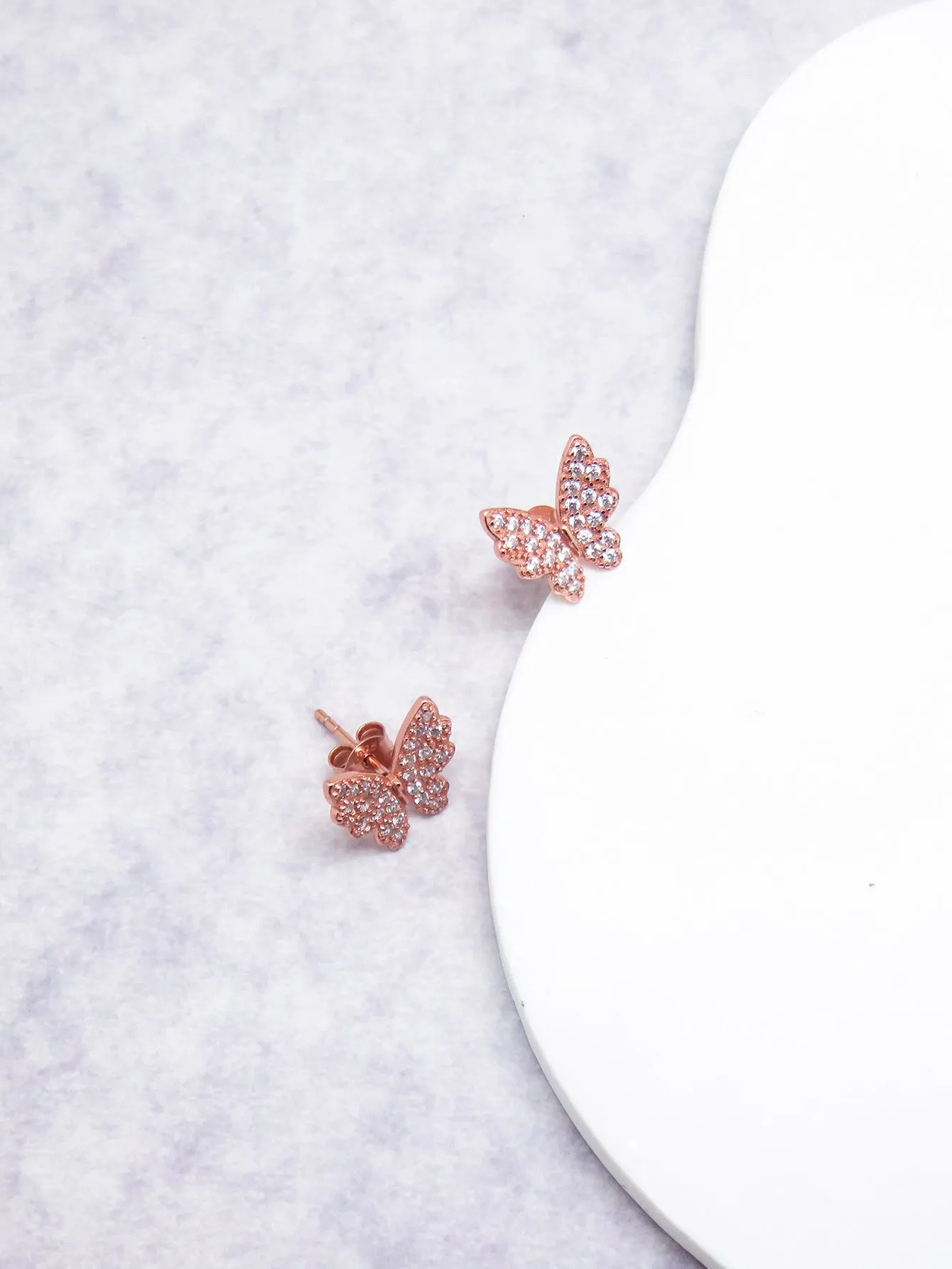 Zircon Butterfly Silver Stud Earrings