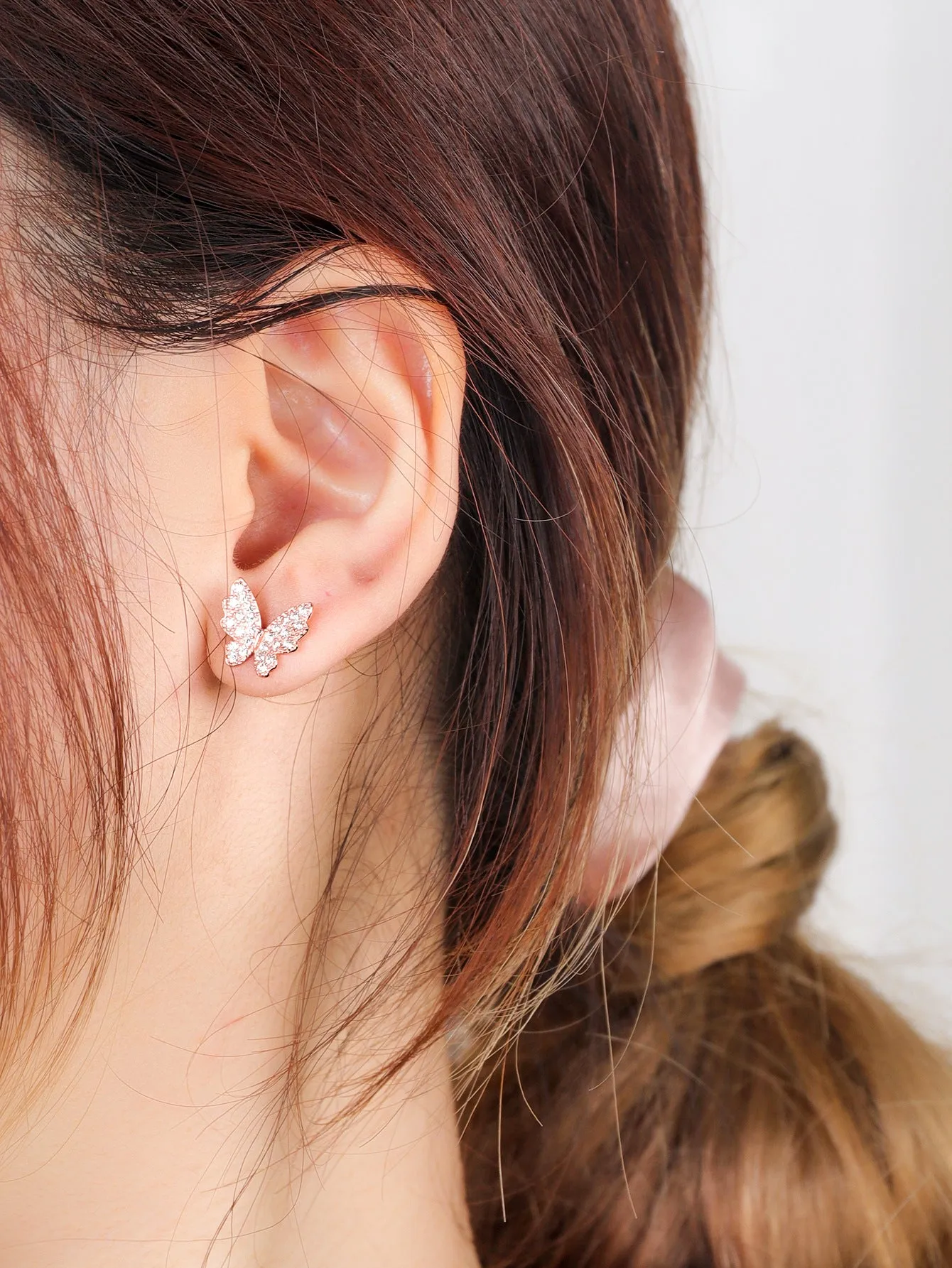 Zircon Butterfly Silver Stud Earrings