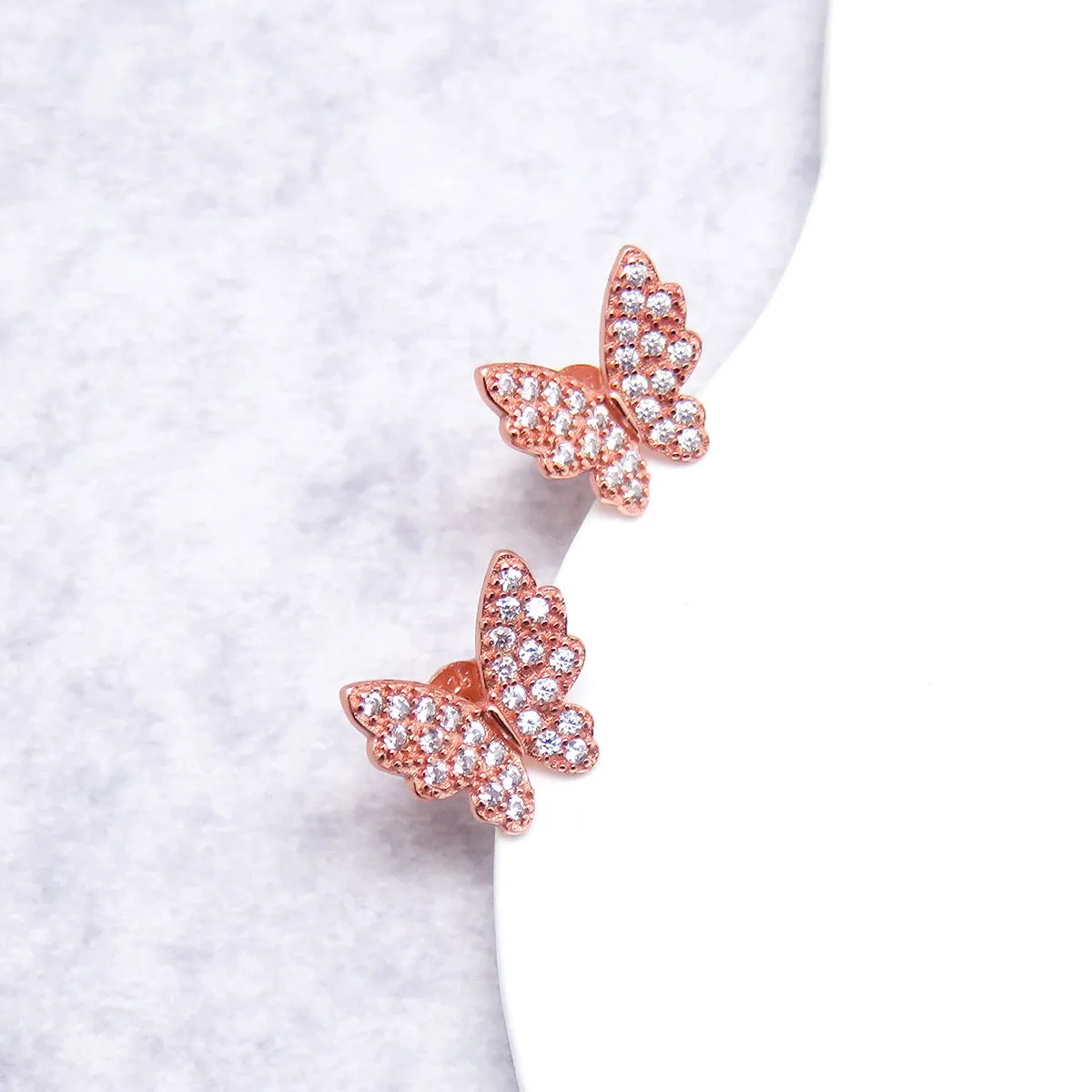 Zircon Butterfly Silver Stud Earrings