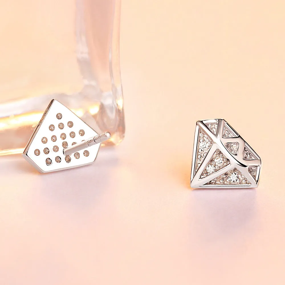 Zircon Diamond Shape Silver Studs Earrings for Women