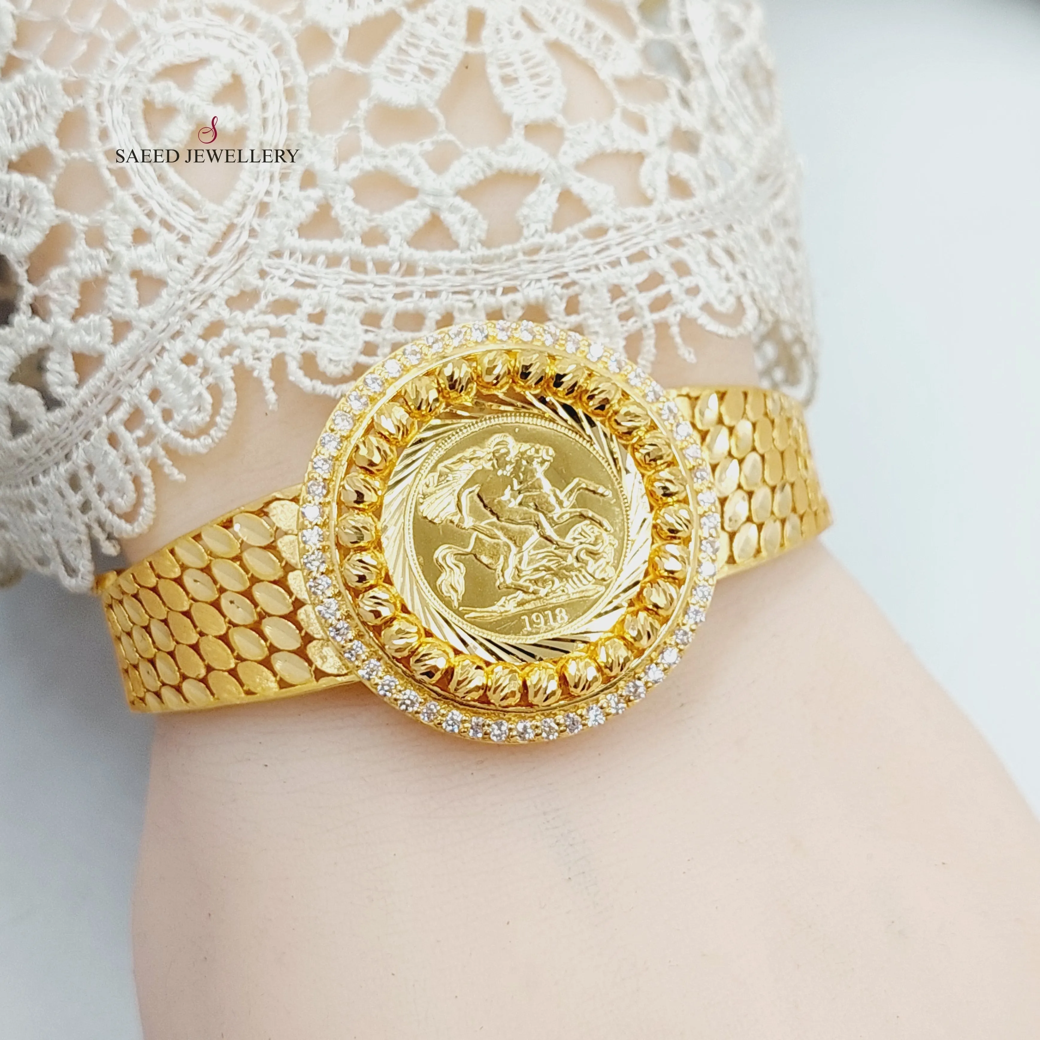 Zircon Studded English Bangle Bracelet