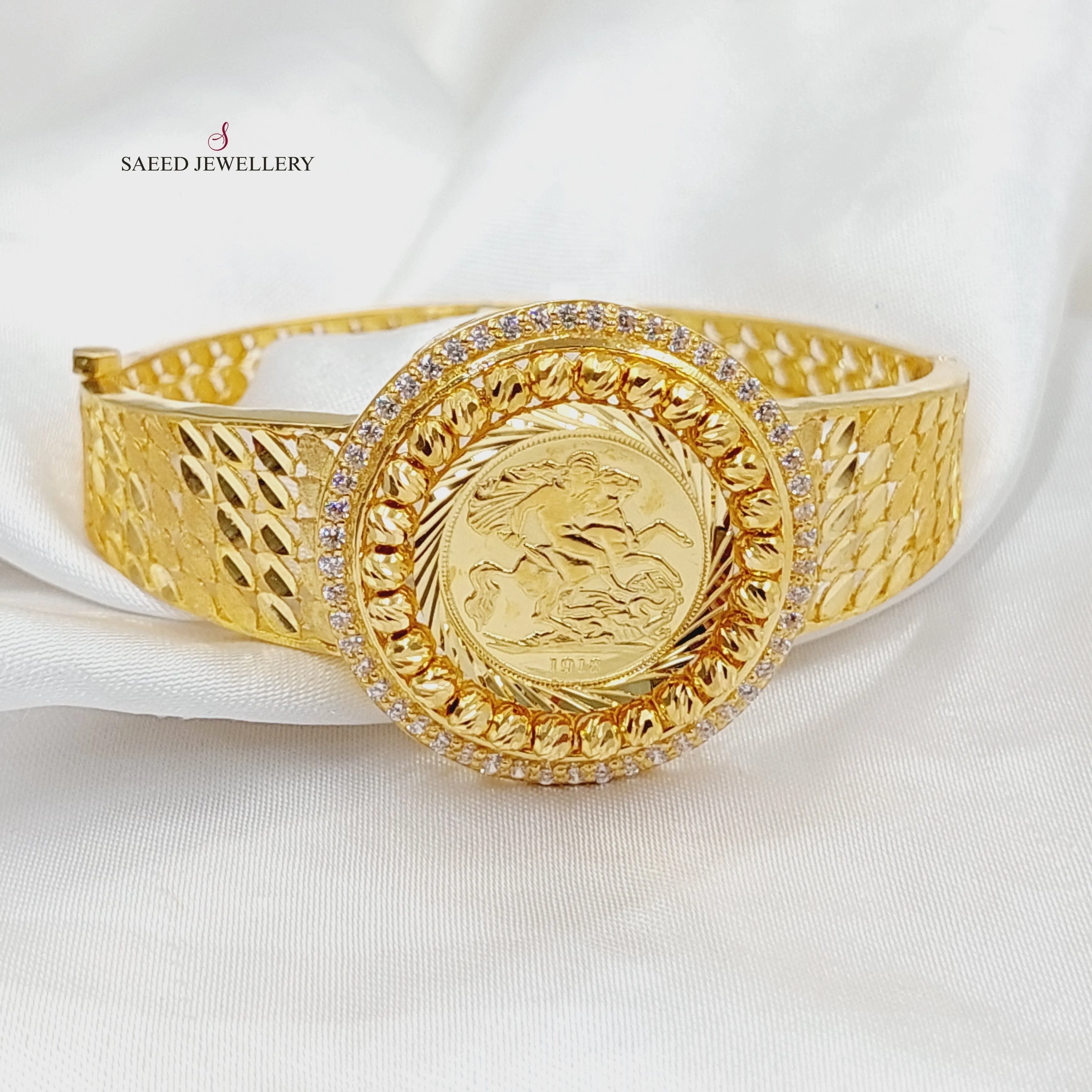 Zircon Studded English Bangle Bracelet