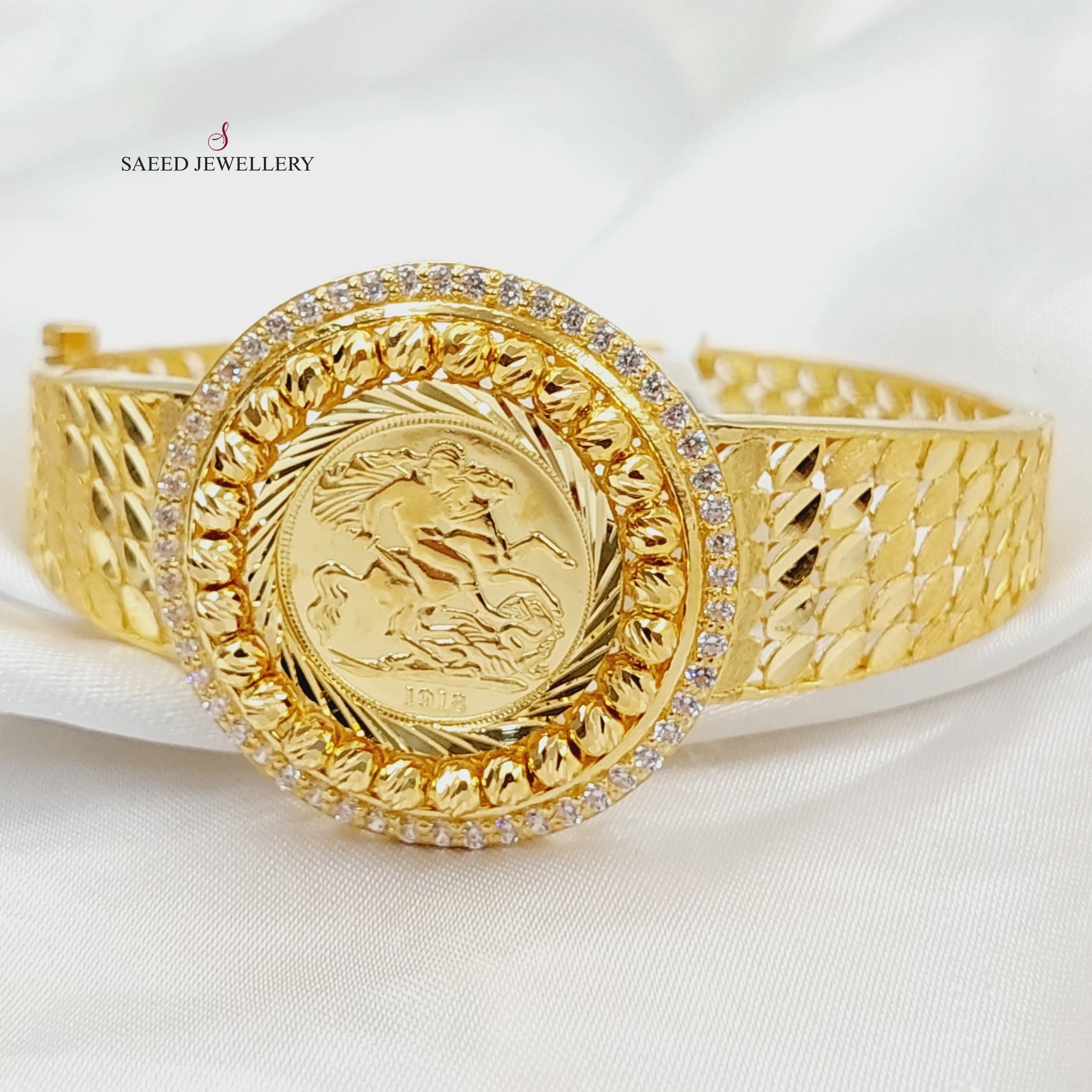 Zircon Studded English Bangle Bracelet